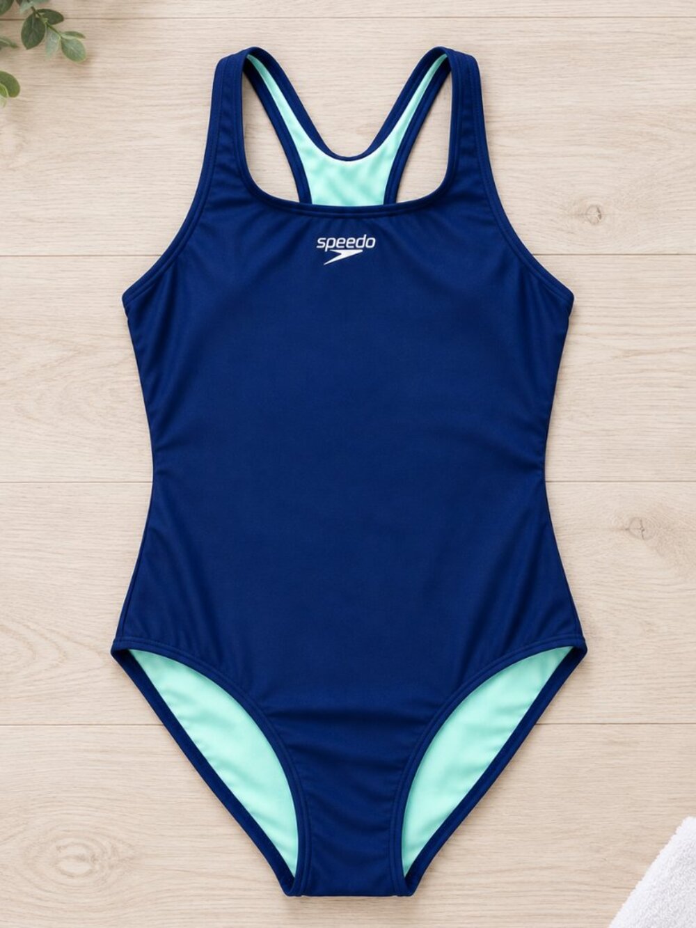 Speedo Girls Size 12 Navy Blue One-Piece Swimsuit Racerback Athletic Fully Lined